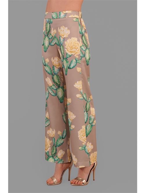 Pantalone in raso fantasia Manuela Riva | PT 26/0871TORTORA/GIALLO